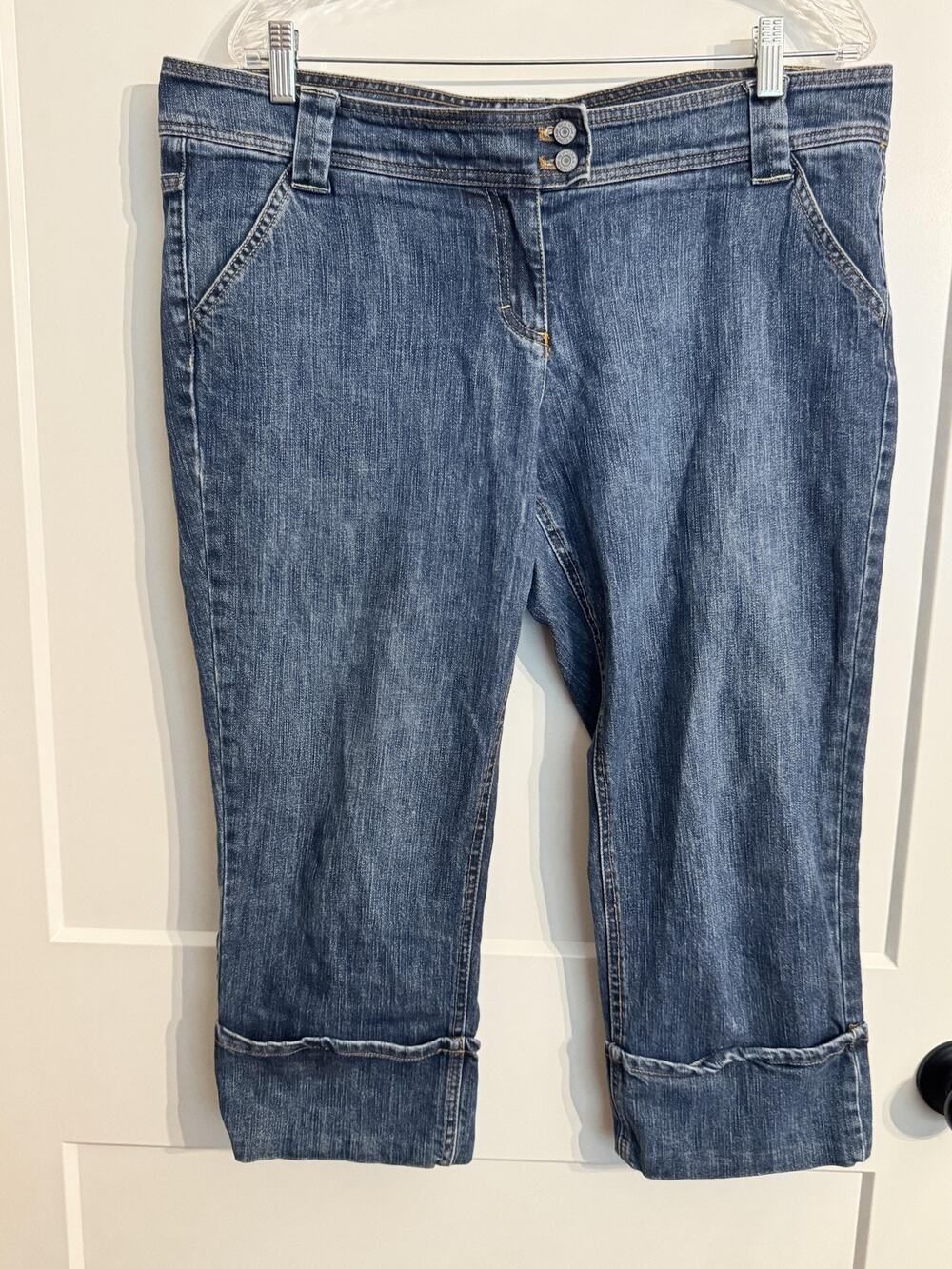 New York & Company Capri Jeans sz 14 Blue Cuffed Crop Mid Rise Stretch 90's